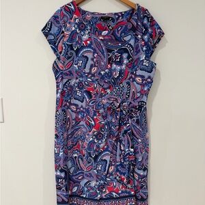 Talbot’s Cap-Sleeve Paisley Print Dress in Blue and Pink
